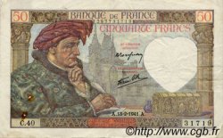 50 Francs JACQUES CŒUR FRANCE  1941 F.19.06 TTB