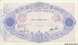 500 Francs BLEU ET ROSE modifié FRANCE  1939 F.31.44 TTB