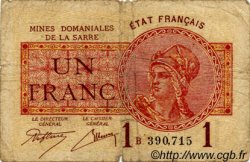 1 Franc MINES DOMANIALES DE LA SARRE FRANCE  1920 VF.51.02 B+