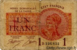 1 Franc MINES DOMANIALES DE LA SARRE FRANCE  1920 VF.51.04 B