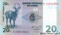 20 Centimes REPúBLICA DEMOCRáTICA DEL CONGO  1997 P.083a FDC
