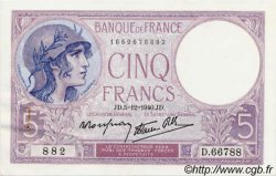 5 Francs FEMME CASQUÉE modifié FRANCE  1939 F.04 SUP