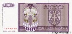 100000 Dinara Spécimen BOSNIA HERZEGOVINA  1993 P.141s