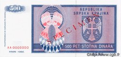 500 Dinara Spécimen CROATIE  1992 P.R04s NEUF