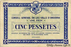 5 Pessetes bleu ANDORRE  1936 P.03 TTB