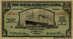 5 Dollars TRINIDAD et TOBAGO  1938 PS.161 TB