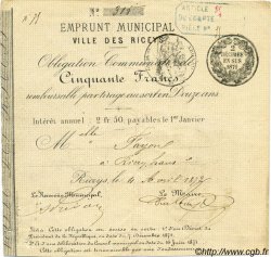 50 Francs FRANCE régionalisme et divers Les Riceys 1872 JER.10.08B