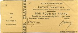 1 Franc Non émis FRANCE régionalisme et divers Orléans 1870 JER.45.04B SUP