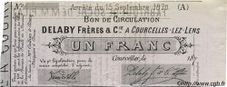 1 Franc Non émis FRANCE régionalisme et divers Courcelles-Lez-Lens 1870 JER.62.13B NEUF