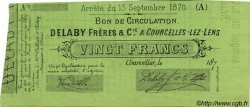 20 Francs Non émis FRANCE régionalisme et divers Courcelles-Lez-Lens 1870 JER.62.13F