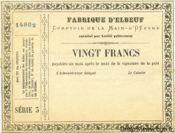 20 Francs Non émis FRANCE régionalisme et divers Elbeuf 1870 JER.76.09E SUP