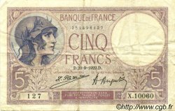 5 Francs FEMME CASQUÉE FRANCIA  1922 F.03.06