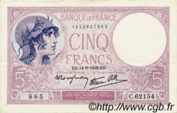 5 Francs FEMME CASQUÉE modifié FRANCE  1939 F.04.08 SUP