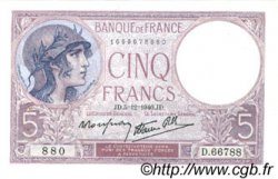 5 Francs FEMME CASQUÉE modifié FRANCE  1940 F.04.16 SPL