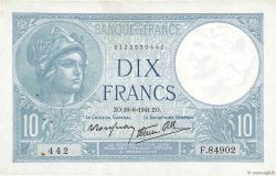 10 Francs MINERVE modifié FRANCE  1941 F.07.29 SUP