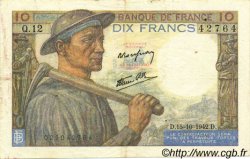 10 Francs MINEUR FRANCE  1942 F.08.04 TTB+