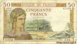 50 Francs CÉRÈS modifié FRANCE  1937 F.18.04 pr.TB