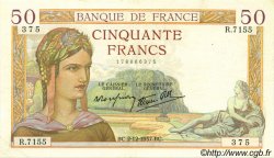 50 Francs CÉRÈS modifié FRANCE  1937 F.18.05 TTB+