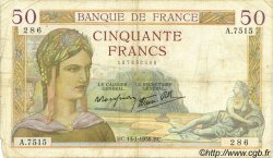 50 Francs CÉRÈS modifié FRANCE  1938 F.18.07 B+