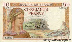 50 Francs CÉRÈS modifié FRANCE  1938 F.18.10