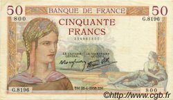 50 Francs CÉRÈS modifié FRANCE  1938 F.18.12 TTB+