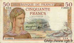 50 Francs CÉRÈS modifié FRANCE  1938 F.18.16 TTB