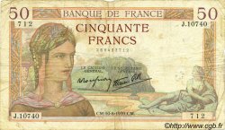 50 Francs CÉRÈS modifié FRANCE  1939 F.18.29 pr.TB