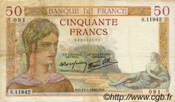 50 Francs CÉRÈS modifié FRANCE  1940 F.18.37 pr.TTB
