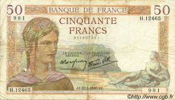 50 Francs CÉRÈS modifié FRANCE  1940 F.18.39 TB