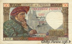 50 Francs JACQUES CŒUR FRANCE  1941 F.19.14 TTB à SUP