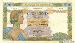 500 Francs LA PAIX FRANCE  1943 F.32.44 TTB