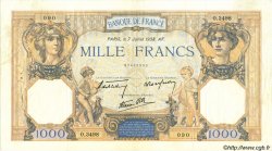 1000 Francs CÉRÈS ET MERCURE type modifié FRANCE  1938 F.38.22 TTB+