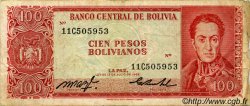 100 Pesos Bolivianos BOLIVIE  1962 P.164a TB
