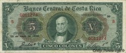5 Colones COSTA RICA  1959 P.227 TTB+