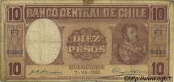 10 Pesos - 1 Condor CHILI  1933 P.092c B+