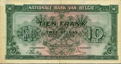 10 Francs - 2 Belgas BELGIQUE  1943 P.122 SUP