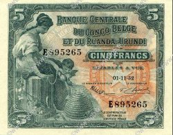 5 Francs CONGO BELGE  1952 P.21 SPL