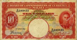 10 Dollars MALAYA  1941 P.13 TB