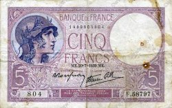 5 Francs FEMME CASQUÉE modifié FRANCE  1939 F.04.02 TB