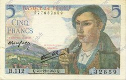 5 Francs BERGER FRANCE  1943 F.05.05 SPL+