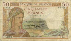 50 Francs CÉRÈS modifié FRANCE  1939 F.18.19 B
