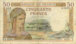 50 Francs CÉRÈS modifié FRANCE  1940 F.18.38 TB