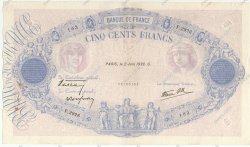 500 Francs BLEU ET ROSE modifié FRANCE  1938 F.31.13 pr.TTB