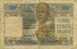 500 Francs MADAGASCAR  1952 P.047a B+
