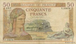 50 Francs CÉRÈS modifié FRANCE  1939 F.18.30 TB