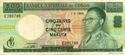 5 Zaïres - 500 Makuta RÉPUBLIQUE DÉMOCRATIQUE DU CONGO  1968 P.013b TTB
