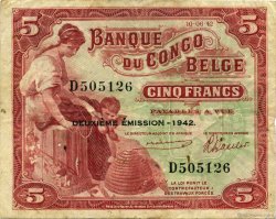 5 Francs CONGO BELGE  1942 P.13 TTB