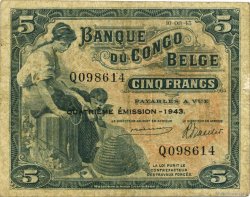5 Francs CONGO BELGE  1943 P.13Ab TB