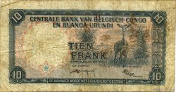 10 Francs CONGO BELGE  1958 P.30b TB