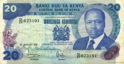 20 Shillings KENYA  1981 P.21a TTB